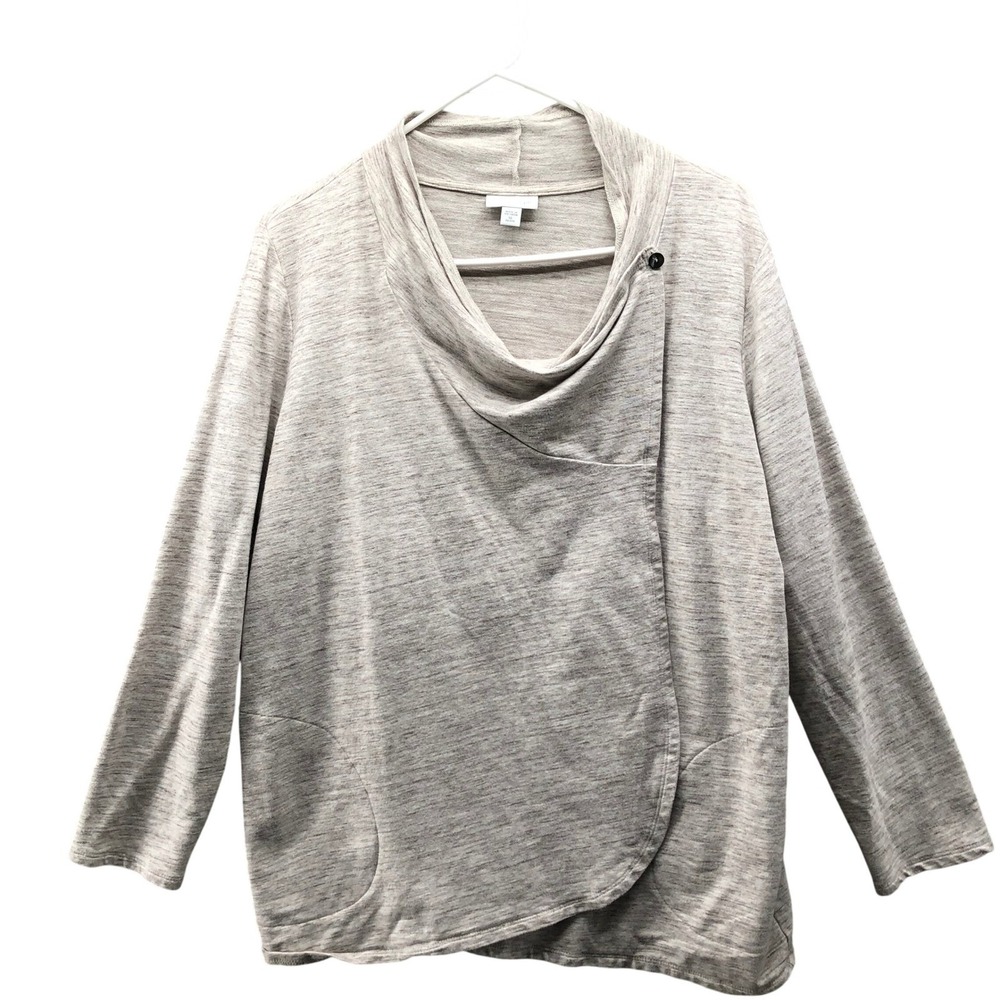 J. Jill Pure Jill Cocoon Wrap Cardigan Sweatshirt Womens XLP Beige Pima Cotton